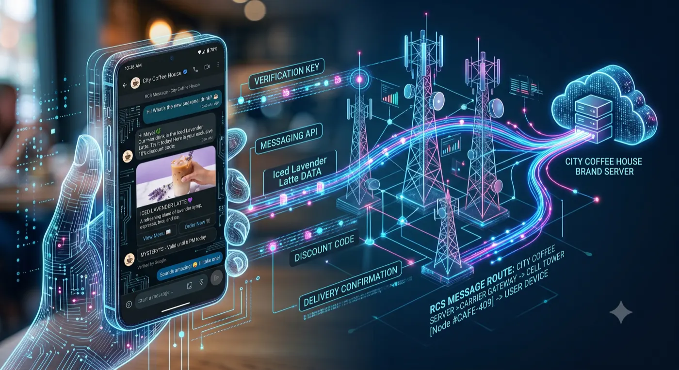 RCS message delivery route from brand server to user device