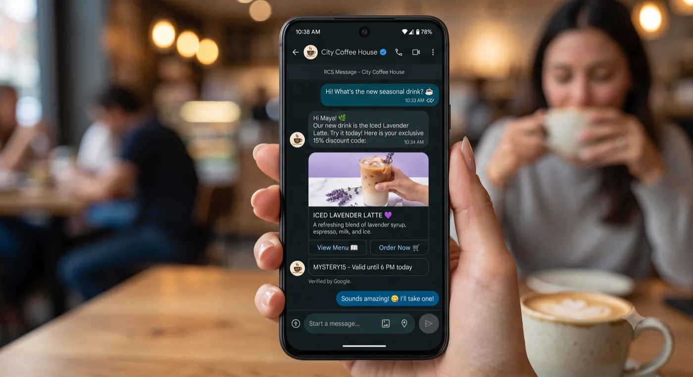 Verified RCS message from a local business on a smartphone