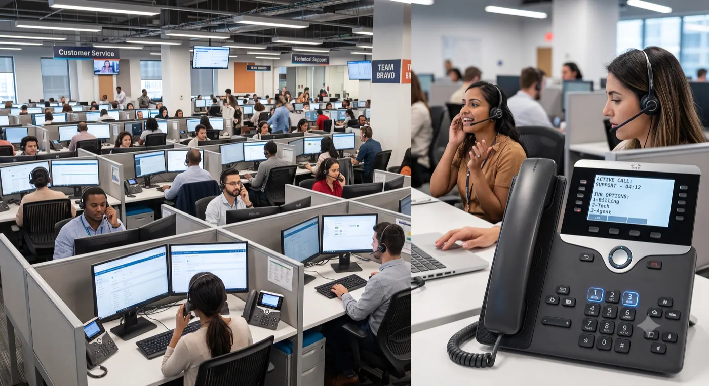 Call centre agents and IVR desk phone options